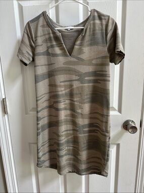 Z Supply Olive Camo Short Sleeve V-Notch Mini Dress
